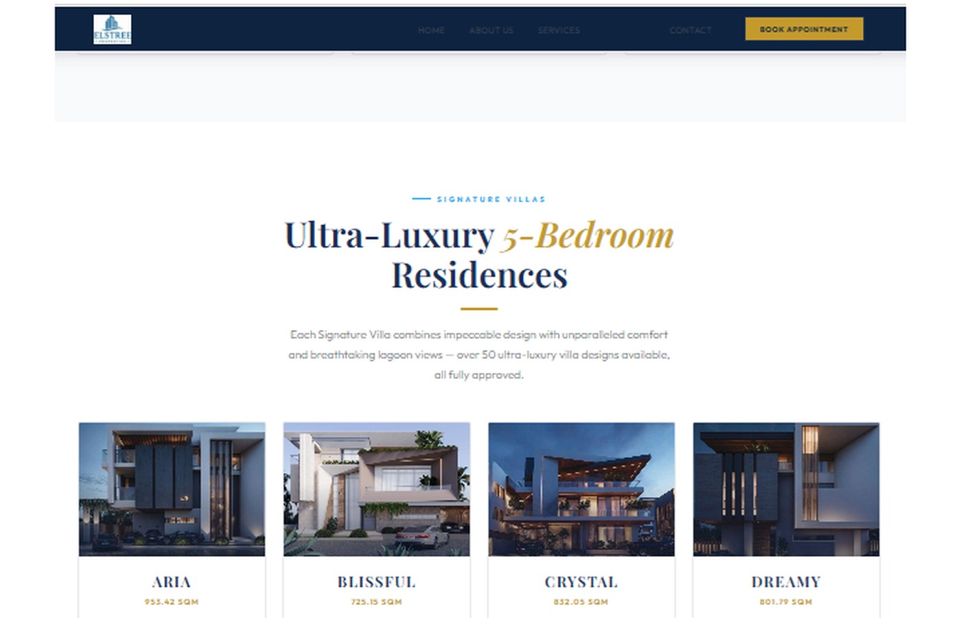 Elstree Properties Signature Villas showcase page